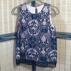 Navy Crochet Lace Over Pale Pink Shell